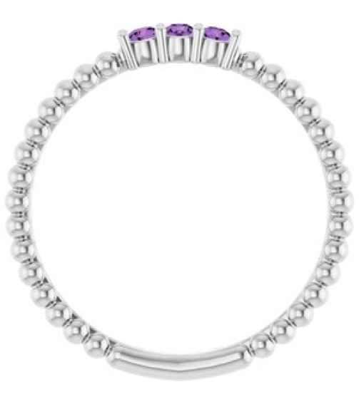 123113 Ring Set Platinum Natural Amethyst Round 2 Mm Polished Natural Amethyst Beaded Ring