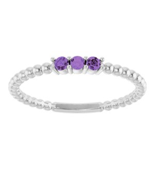 123113 Ring Set Platinum Natural Amethyst Round 2 Mm Polished Natural Amethyst Beaded Ring
