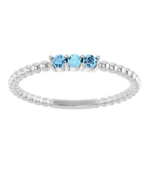 123113 Ring Set 14K White Natural Aquamarine Round 2 Mm Polished Natural Aquamarine Beaded Ring