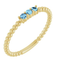 123113 Ring Set 14K Yellow Natural Aquamarine Round 2 Mm Polished Natural Aquamarine Beaded Ring
