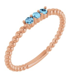 123113 Ring Set 14K Rose Natural Aquamarine Round 2 Mm Polished Natural Aquamarine Beaded Ring