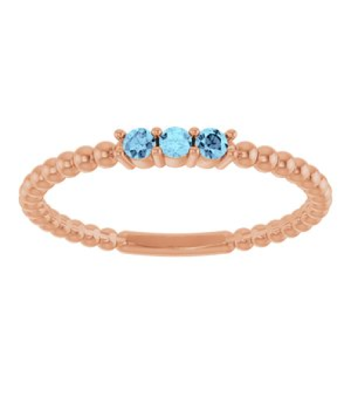 123113 Ring Set 14K Rose Natural Aquamarine Round 2 Mm Polished Natural Aquamarine Beaded Ring