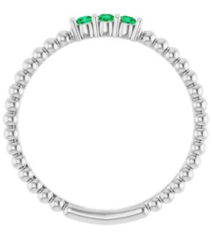 123113 Ring Set 14K White Natural Emerald Round 2 Mm Polished Natural Emerald Beaded Ring
