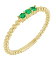 123113 Ring Set 14K Yellow Natural Emerald Round 2 Mm Polished Natural Emerald Beaded Ring