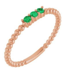 123113 Ring Set 14K Rose Natural Emerald Round 2 Mm Polished Natural Emerald Beaded Ring