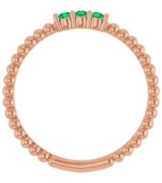 123113 Ring Set 14K Rose Natural Emerald Round 2 Mm Polished Natural Emerald Beaded Ring