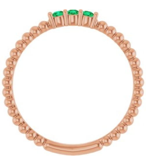 123113 Ring Set 14K Rose Natural Emerald Round 2 Mm Polished Natural Emerald Beaded Ring