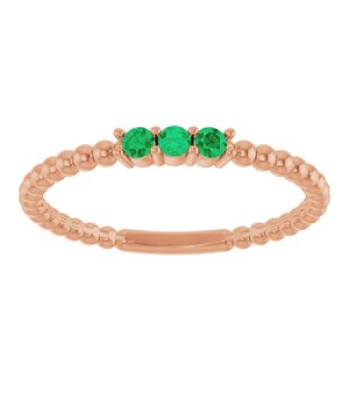 123113 Ring Set 14K Rose Natural Emerald Round 2 Mm Polished Natural Emerald Beaded Ring