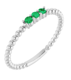 123113 Ring Set 14K White Lab-Grown Emerald Round 2 Mm Polished Lab-Grown Emerald Beaded Ring