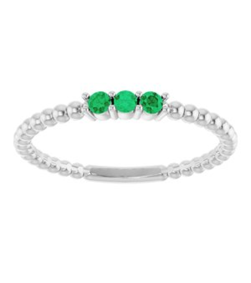 123113 Ring Set 14K White Lab-Grown Emerald Round 2 Mm Polished Lab-Grown Emerald Beaded Ring