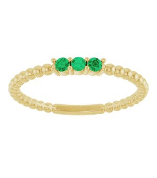 123113 Ring Set 14K Yellow Lab-Grown Emerald Round 2 Mm Polished Lab-Grown Emerald Beaded Ring