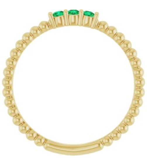 123113 Ring Set 14K Yellow Lab-Grown Emerald Round 2 Mm Polished Lab-Grown Emerald Beaded Ring