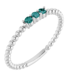 123113 Ring Set 14K White Lab-Grown Alexandrite Round 2 Mm Polished Lab-Grown Alexandrite Beaded Ring