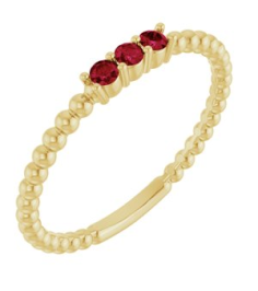 123113 Ring Set 14K Yellow Natural Ruby Round 2 Mm Polished Natural Ruby Beaded Ring