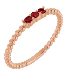 123113 Ring Set 14K Rose Natural Ruby Round 2 Mm Polished Natural Ruby Beaded Ring