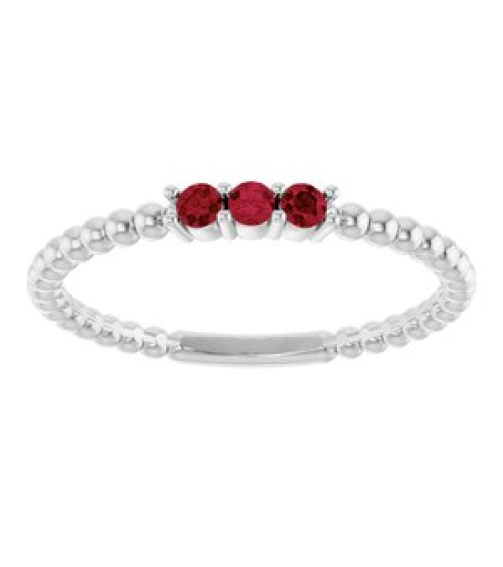 123113 Ring Set Platinum Natural Ruby Round 2 Mm Polished Natural Ruby Beaded Ring