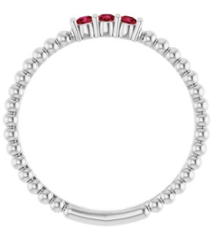 123113 Ring Set Platinum Natural Ruby Round 2 Mm Polished Natural Ruby Beaded Ring