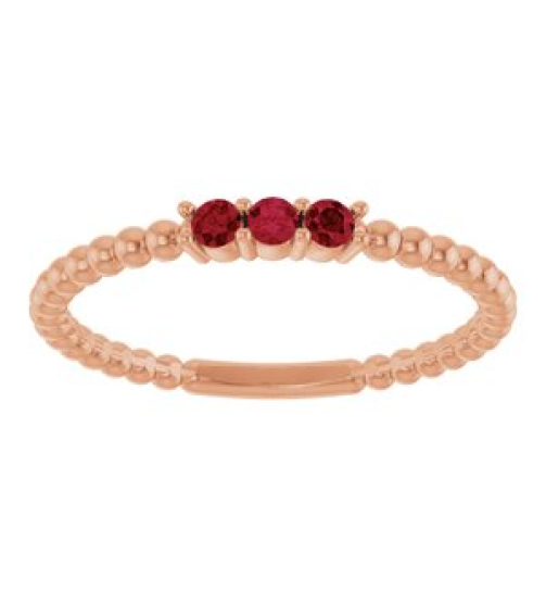 123113 Ring Set 14K Rose Lab-Grown Ruby Round 2 Mm Polished Lab-Grown Ruby Beaded Ring