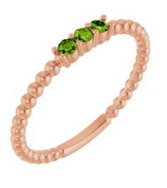 123113 Ring Set 14K Rose Natural Peridot Round 2 Mm Polished Natural Peridot Beaded Ring
