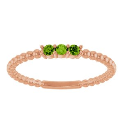 123113 Ring Set 14K Rose Natural Peridot Round 2 Mm Polished Natural Peridot Beaded Ring