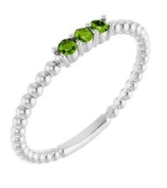 123113 Ring Set Platinum Natural Peridot Round 2 Mm Polished Natural Peridot Beaded Ring