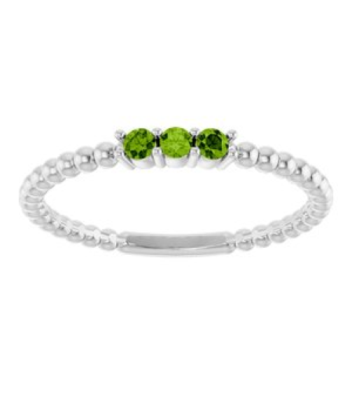 123113 Ring Set Platinum Natural Peridot Round 2 Mm Polished Natural Peridot Beaded Ring