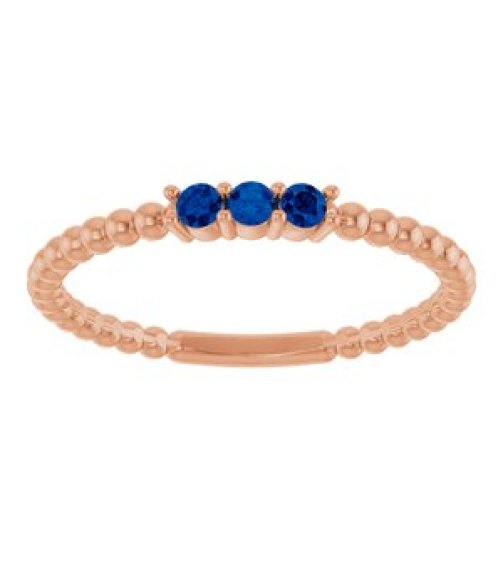 123113 Ring Set 14K Rose Natural Blue Sapphire Round 2 Mm Polished Natural Blue Sapphire Beaded Ring