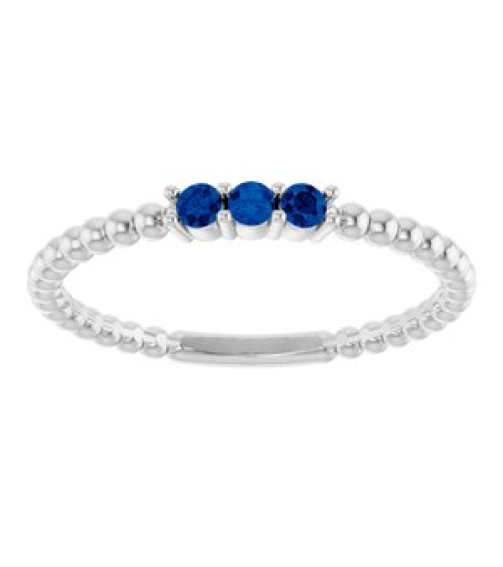 123113 Ring Set Platinum Natural Blue Sapphire Round 2 Mm Polished Natural Blue Sapphire Beaded Ring