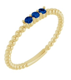 123113 Ring Set 14K Yellow Lab-Grown Blue Sapphire Round 2 Mm Polished Lab-Grown Blue Sapphire Beaded Ring
