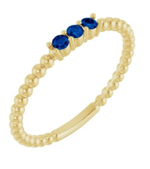 123113 Ring Set 14K Yellow Lab-Grown Blue Sapphire Round 2 Mm Polished Lab-Grown Blue Sapphire Beaded Ring