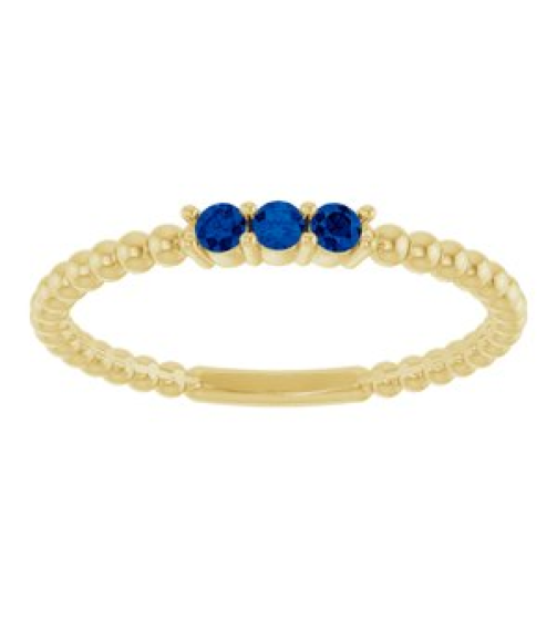 123113 Ring Set 14K Yellow Lab-Grown Blue Sapphire Round 2 Mm Polished Lab-Grown Blue Sapphire Beaded Ring