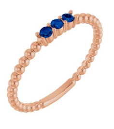 123113 Ring Set 14K Rose Lab-Grown Blue Sapphire Round 2 Mm Polished Lab-Grown Blue Sapphire Beaded Ring
