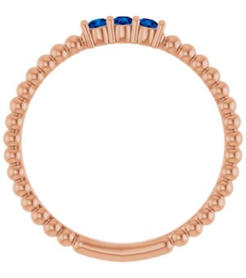 123113 Ring Set 14K Rose Lab-Grown Blue Sapphire Round 2 Mm Polished Lab-Grown Blue Sapphire Beaded Ring