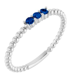 123113 Ring Set Sterling Silver Lab-Grown Blue Sapphire Round 2 Mm Polished Lab-Grown Blue Sapphire Beaded Ring