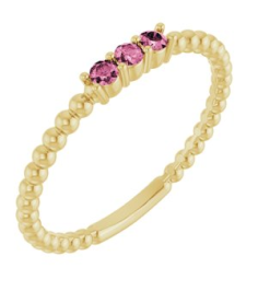 123113 Ring Set 14K Yellow Natural Pink Tourmaline Round 2 Mm Polished Natural Pink Tourmaline Beaded Ring