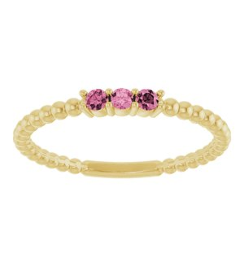 123113 Ring Set 14K Yellow Natural Pink Tourmaline Round 2 Mm Polished Natural Pink Tourmaline Beaded Ring