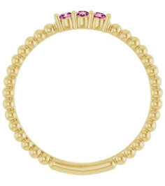 123113 Ring Set 14K Yellow Natural Pink Tourmaline Round 2 Mm Polished Natural Pink Tourmaline Beaded Ring