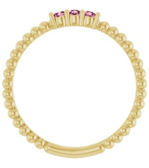 123113 Ring Set 14K Yellow Natural Pink Tourmaline Round 2 Mm Polished Natural Pink Tourmaline Beaded Ring