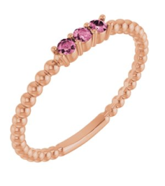 123113 Ring Set 14K Rose Natural Pink Tourmaline Round 2 Mm Polished Natural Pink Tourmaline Beaded Ring