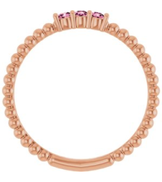 123113 Ring Set 14K Rose Natural Pink Tourmaline Round 2 Mm Polished Natural Pink Tourmaline Beaded Ring