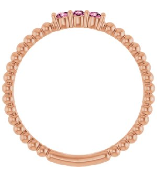 123113 Ring Set 14K Rose Natural Pink Tourmaline Round 2 Mm Polished Natural Pink Tourmaline Beaded Ring