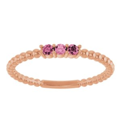123113 Ring Set 14K Rose Natural Pink Tourmaline Round 2 Mm Polished Natural Pink Tourmaline Beaded Ring