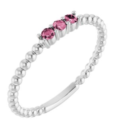123113 Ring Set Platinum Natural Pink Tourmaline Round 2 Mm Polished Natural Pink Tourmaline Beaded Ring