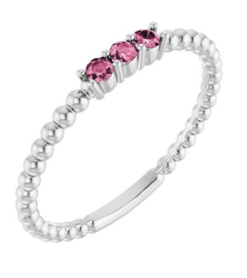 123113 Ring Set Platinum Natural Pink Tourmaline Round 2 Mm Polished Natural Pink Tourmaline Beaded Ring