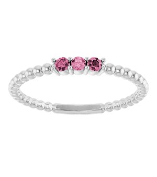 123113 Ring Set Platinum Natural Pink Tourmaline Round 2 Mm Polished Natural Pink Tourmaline Beaded Ring