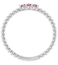 123113 Ring Set Sterling Silver Natural Pink Tourmaline Round 2 Mm Polished Natural Pink Tourmaline Beaded Ring