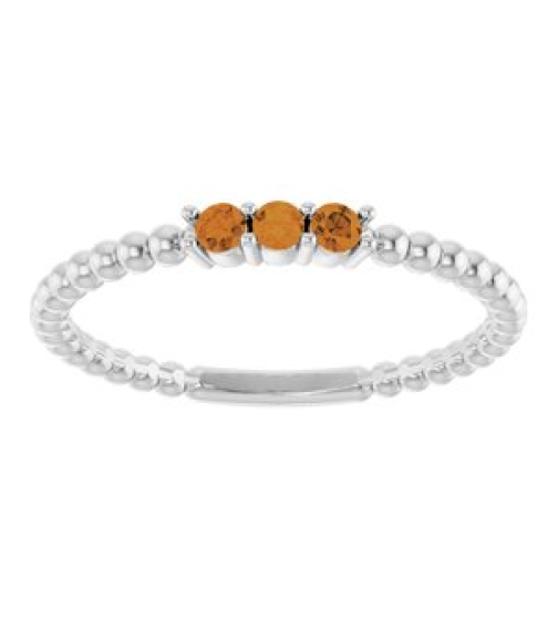 123113 Ring Set 14K White Natural Citrine Round 2 Mm Polished Natural Citrine Beaded Ring