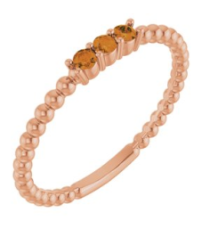 123113 Ring Set 14K Rose Natural Citrine Round 2 Mm Polished Natural Citrine Beaded Ring