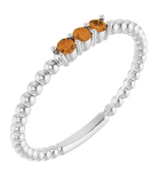 123113 Ring Set Sterling Silver Natural Citrine Round 2 Mm Polished Natural Citrine Beaded Ring