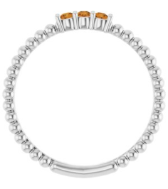 123113 Ring Set Sterling Silver Natural Citrine Round 2 Mm Polished Natural Citrine Beaded Ring